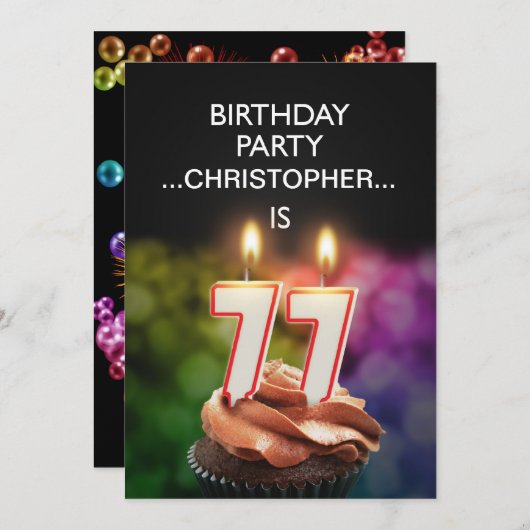 Voeg een naam toe, 77th Birthday party Uitnodiging (Voorkant / Achterkant)