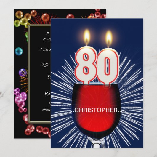 Voeg een naam toe, 80th Birthday party Invitation, Kaart (Voorkant / Achterkant)