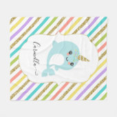 Voeg een naam toe aan de speciale Narwhal Rainbow  Fleece Deken (Voorkant (Horizontaal))