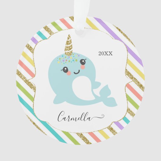 Voeg een naam toe aan de speciale Narwhal Rainbow  Ornament (voorkant)