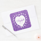 Voeg een naam toe aan een monogram Paars Glitter W Vierkante Sticker (Envelop)