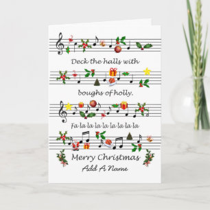 Voeg een naam toe Christmas Sheet Music Deck The H Feestdagen Kaart
