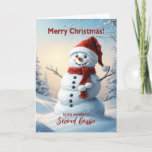 Voeg een naam toe Christmas Snowman Feestdagen Kaart<br><div class="desc">Voeg een naam toe aan deze mooie kerstkaart. Een feestelijke winterscène met een vrolijke sneeuwman in een rood pet en sjaal. Wens je vrienden en familie een vrolijk kerstfeest met een mooie sneeuwkaart.</div>