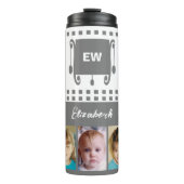 Voeg een naam toe initialen fotocollage wit grijs thermosbeker (Voorkant)