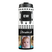 Voeg een naam toe initialen fotocollage wit zwart thermosbeker (Voorkant)