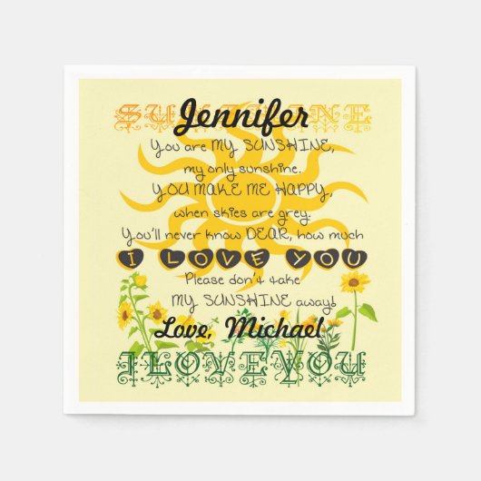 Voeg een naam toe Je bent mijn zonnetje Servetten (Voorkant)