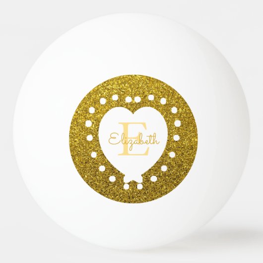 Voeg een naam toe met de naam Monogram Gold Glitte Pingpongbal (Achterkant)