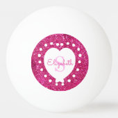 Voeg een naam toe met Monogram roze faux wit hart Pingpongbal (Achterkant)