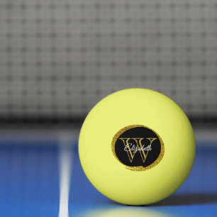Voeg een naam toe: Monogram Gold Black Oval Pingpongbal