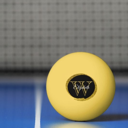 Voeg een naam toe: Monogram Gold Black Oval Pingpongbal (Net)