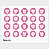 Voeg een naam toe Monogram Roze Glitter White Hear Ronde Sticker (Vel)