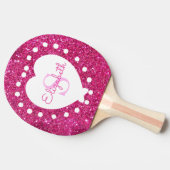 Voeg een naam toe Monogram Roze Glitter White Hear Tafeltennisbatje (Zijkant)