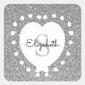 Voeg een naam toe: Monogram zilver Glitter White H Vierkante Sticker (Voorkant)