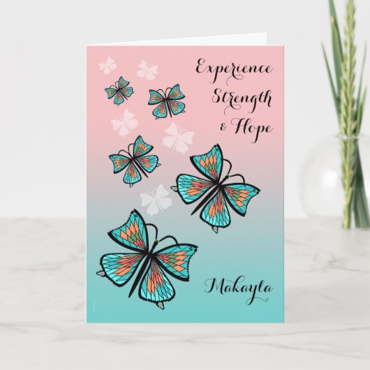 Voeg een naam toe Recovery Birthday Butterfly Kaart (Voorkant)