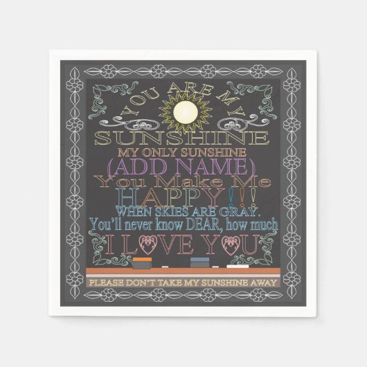 Voeg een naam toe Sunshine  Chalkboard Servet (Voorkant)