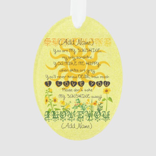 Voeg een naam toe U bent Mijn Zonneuwen Ornament (achterkant)