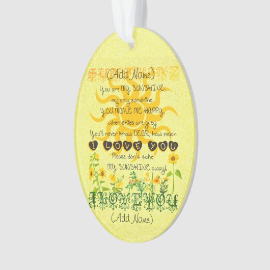 Voeg een naam toe U bent Mijn Zonneuwen Ornament (voorkant)