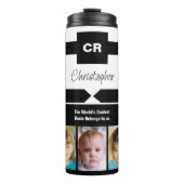 Voeg een naamfoto's toe initiaal zwart-wit thermosbeker (Voorkant)