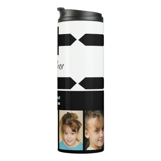 Voeg een naamfoto's toe initiaal zwart-wit thermosbeker (Geroteerd rechts)