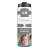 Voeg een naamfoto's toe initialen oom grijs wit thermosbeker (Voorkant)