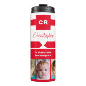 Voeg een naamfoto's toe initialen oom rood wit thermosbeker (Voorkant)