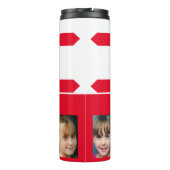 Voeg een naamfoto's toe initialen oom rood wit thermosbeker (Achterkant)