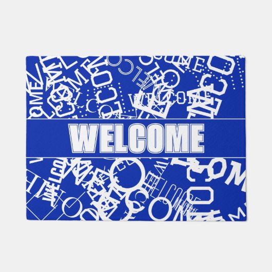 Voeg een tekstcollage toe in blauw en wit deurmat (Voorkant)