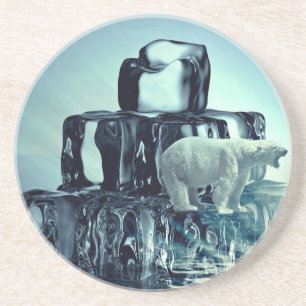 Voeg eigen SLOGAN toe om Arctic Polar Beer Planet  Zandsteen Onderzetter