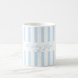 Voeg eigen tekst tante babyblauw gestreept toe koffiemok