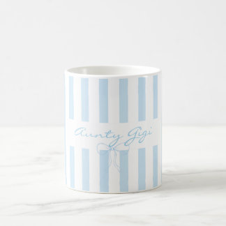 Voeg eigen tekst tante babyblauw gestreept toe koffiemok