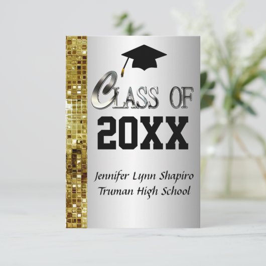 Voeg elk jaar zilver en goud afstuderen uitnodigin kaart (Staand voorkant)