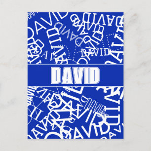 Voeg elke naam, naamcollage toe in blauw en wit briefkaart