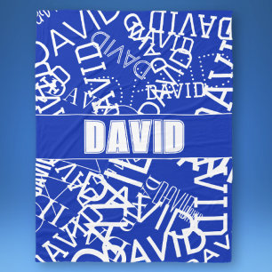 Voeg elke naam, naamcollage toe in blauw en wit fleece deken