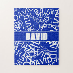 Voeg elke naam, naamcollage toe in blauw en wit legpuzzel