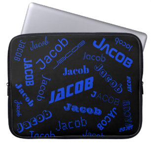Voeg elke naam of woord toe Blauw & Zwart Laptop Sleeve