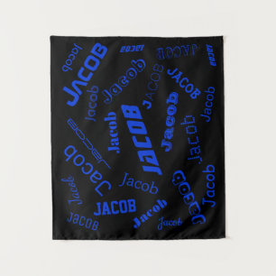 Voeg elke naam of woord toe   Blauw & Zwart Wandkleed