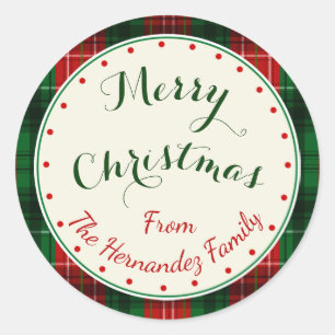Voeg elke tekst Fun Holiday Christmas Plaid Ronde Sticker