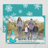 Voeg familiefoto toe Blauwgroen Blue Gnome Christm Feestdagenkaart (Voorkant / Achterkant)