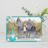 Voeg familiefoto toe Blauwgroen Blue Gnome Christm Feestdagenkaart (Staand voorkant)
