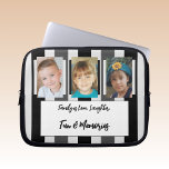 Voeg familiefoto's toe, grijs en zwart laptop sleeve<br><div class="desc">Een cadeauidee voor laptophoes. Dier- en koffieliefhebber. Vervang de 2 foto's met uw en voeg een naam toe. Paars en lila.</div>