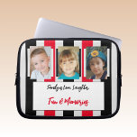 Voeg familiefoto's toe, grijs zwart en rood laptop sleeve<br><div class="desc">Een cadeauidee voor laptophoes. Dier- en koffieliefhebber. Vervang de 2 foto's met uw en voeg een naam toe. Rood,  zwart en grijs.</div>