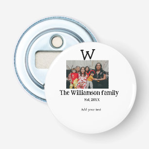 Voeg familienaam foto jaar rustiek vintage reünie  button flesopener