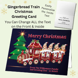 Voeg familienaam Gingerbread Stoomtrein Kerstmis Kaart