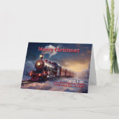 Voeg familienaam Steam Train Christmas Snow toe Kaart (Voorkant)