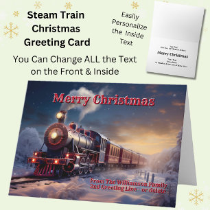 Voeg familienaam Steam Train Christmas Snow toe Kaart