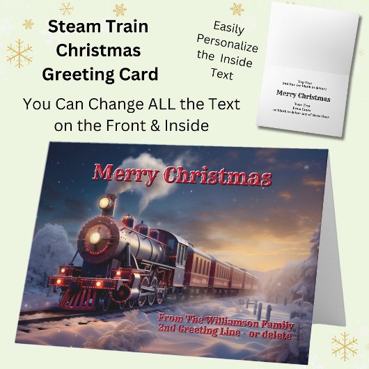 Voeg familienaam Steam Train Christmas Snow toe Kaart