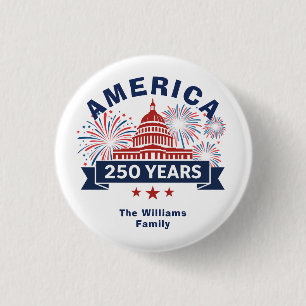 Voeg familienaam toe Amerika 250 Witte Huis Vuurwe Ronde Button 3,2 Cm