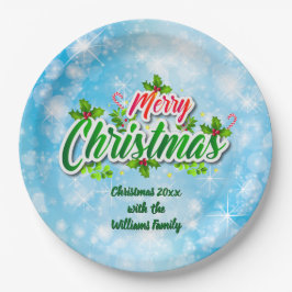 Voeg Familienaam toe die Merry KerstBlue aanpast 9 Papieren Bordje