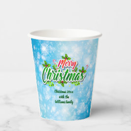 Voeg Familienaam toe die Merry KerstBlue aanpast Papieren Bekers