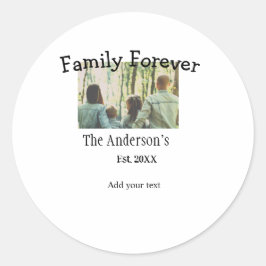 Voeg familienaam toe foto jaar rustieke vakantie ronde sticker
